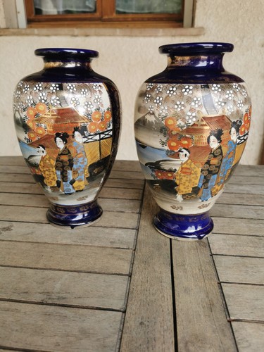 Paire vase satsuma - de, bleu,